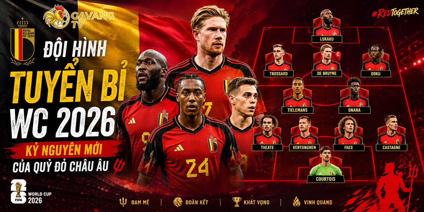 Đội hình tuyển Bỉ WC 2026: Kỷ nguyên mới của Quỷ đỏ châu Âu