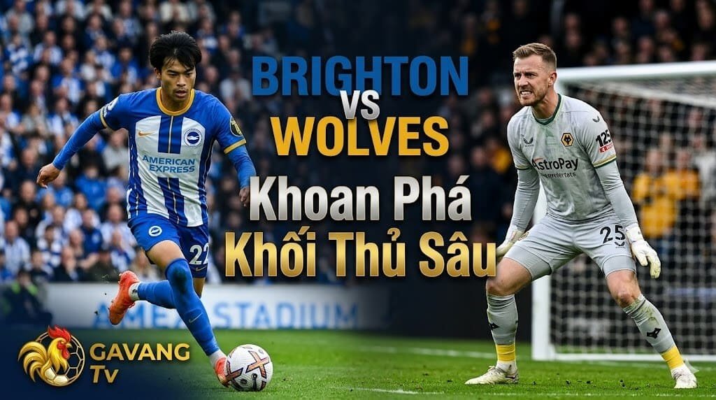 Nhận định Brighton vs Wolves: Cầu thủ Kaoru Mitoma của Brighton đối đầu với thủ môn Daniel Bentley của Wolves với mục tiêu khoan phá khối thủ sâu.