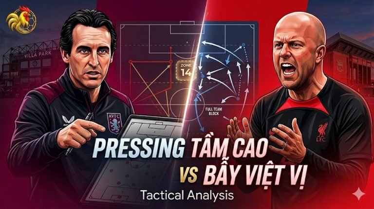 Phân tích chiến thuật pressing tầm cao và bẫy việt vị trận Aston Villa vs Liverpool trên Gavang TV.