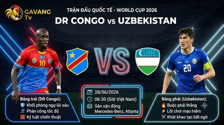 Ảnh bìa nhận định và thông tin tổng quan trận đấu quyết định giữa DR Congo vs Uzbekistan tại bảng K World Cup 2026.