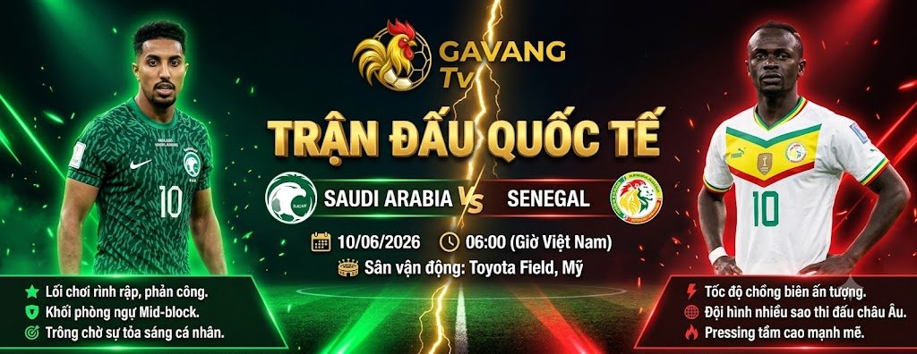 Bảng giao diện trực tiếp bóng đá trận đấu quốc tế giữa tuyển Saudi Arabia vs Senegal tại Gavang TV