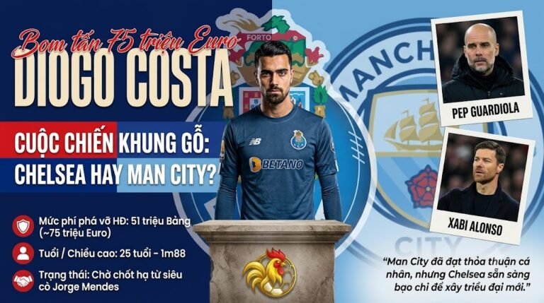 Cuộc chiến chuyển nhượng bom tấn Diogo Costa giữa Chelsea và Man City với mức giá 75 triệu Euro được cập nhật trên nền tảng Gavang TV.