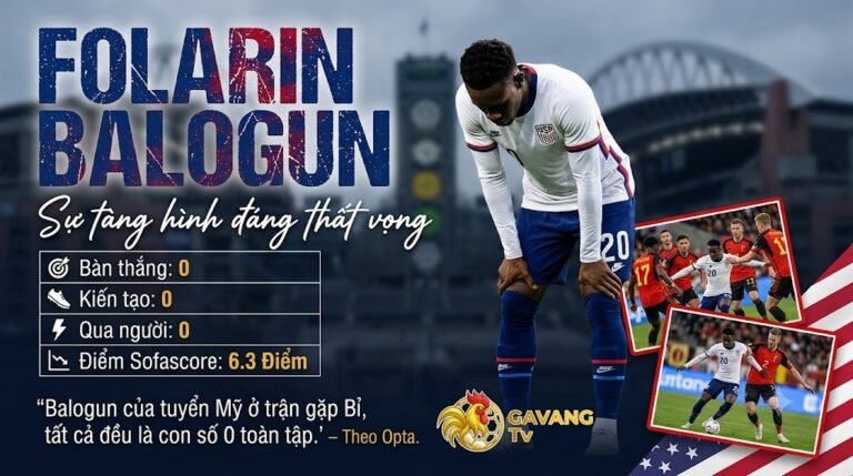 Tiền đạo Folarin Balogun cúi đầu thất vọng với màn trình diễn mờ nhạt, thống kê 0 bàn thắng trong trận tuyển Mỹ thua Bỉ 1-4 tại vòng 1/8 World Cup 2026.