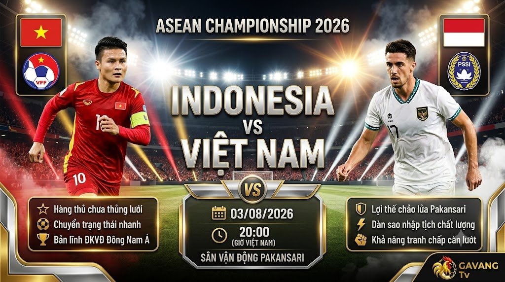 Banner nhận định trận đấu giữa Indonesia vs Việt Nam tại bảng A AFF Cup 2026 cùng chuyên gia Gavang TV.
