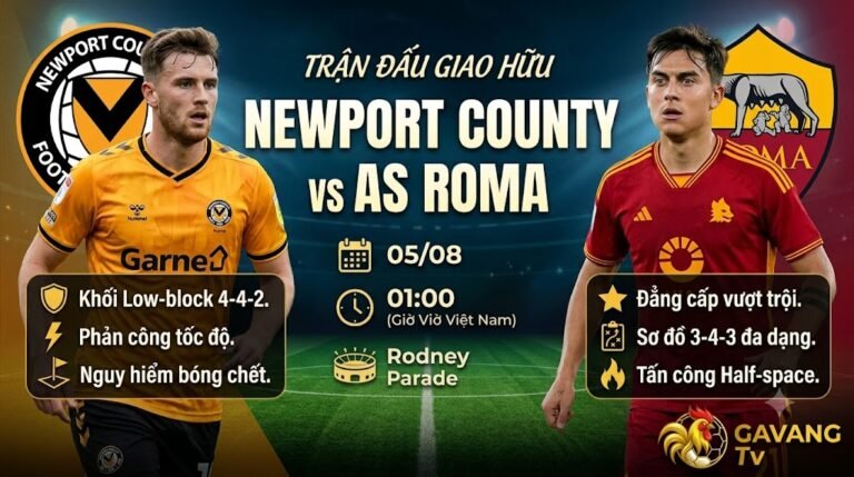Nhận định trận đấu giao hữu giữa Newport County vs AS Roma lúc 01h00 ngày 5/8 chi tiết tại Gavang TV.